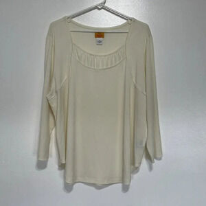 RUBY RD. 3/4 Sleeve Top, Shirt, Blouse, Plus Size 1X Cream